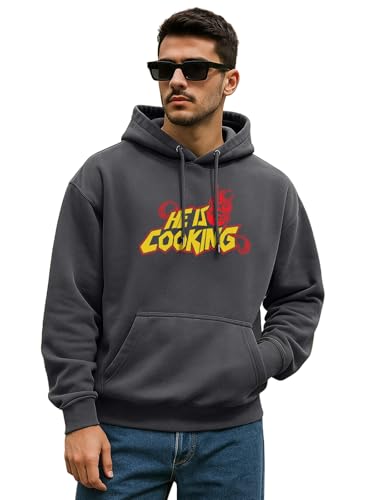 Image of Veirdo Polycotton Spun Oversized Fit Hooded Sweatshirt Full Sleeves Front Chest Graphic Printed Drop Shoulder Jumper Hoodie for Men (Sizes: S to 3XL)