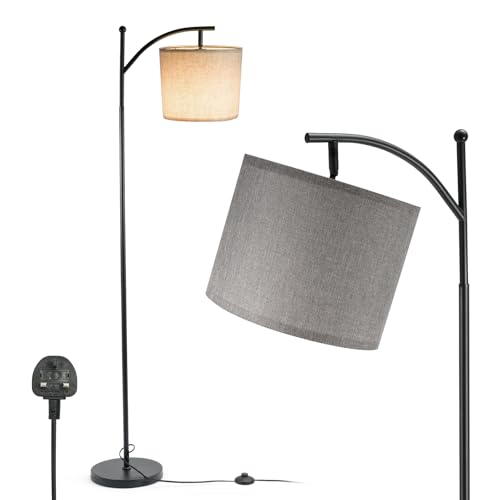 BREEZENEST Dimmable Floor Lamp with Linen Shade, 165cm Modern Standing Light for Living Room & Bedroom, 3 Colour Temperatures Reading Lamp with 9W LED Bulb Included (Gray)