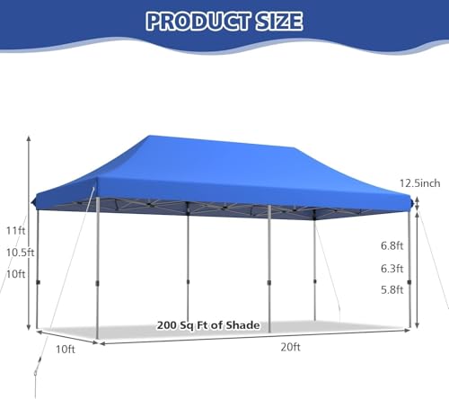 Image of 10x20ft / 3x6m Pop up Outdoor Canopy Tent | Portable Shade Instant Folding Gazebo Tent | Heavy Duty Gazebo Canopy Shelter 2 Mins Installation | White, 40Kgs (Black)
