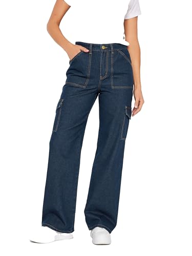 Long Tall Sally - LTS Tall Wide Leg Cargo Jeans - Women's Dark Blue