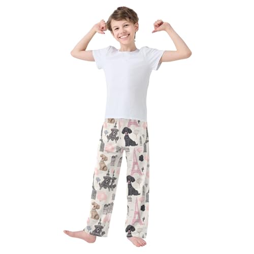 ZZXXB Poodle Eiffel Tower Boys Long Pants Soft Trousers Elastic Waist Kids Lounge Bottoms with Pockets S-XL2