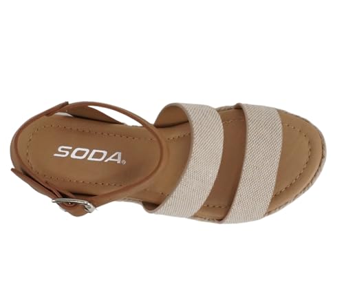 Image of Soda BRYCE-2 Kids /Children /Girls Open Toe Two Bands Espadrille Jute Platform Wedge Casual Fashion Flatform Sandals with Buckle Ankle Strap