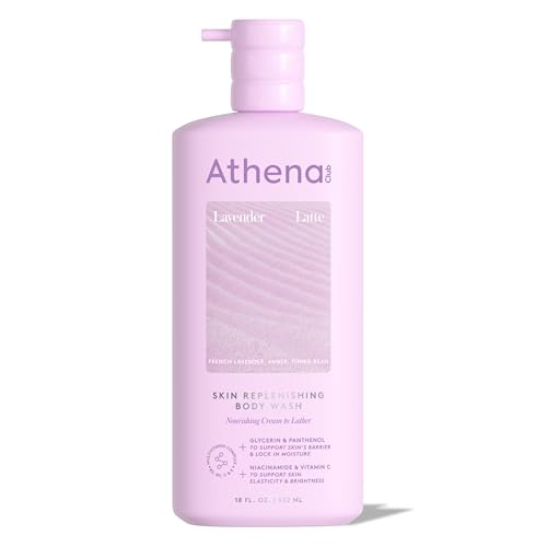 Athena Club Skin Replenishing Body Wash for Women Sulfate Free Nourishing Cleanser with Niacinamide Gently Cleanses Without Stripping Lavender Latte Scent 18 fl oz