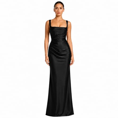 Krumba Women Formal Bodycon Dress: Satin Evening Party Gown Black Size M