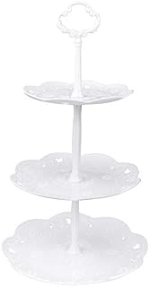 Focenat 3 Tiers White Cake Display Stand, Reusable Plastic Dessert Stand, Round Cake Stand, Cupcake Fruit Dessert Party Server Plates Stands, Food Serving Platter Stand for Birthday Wedding Party (B)