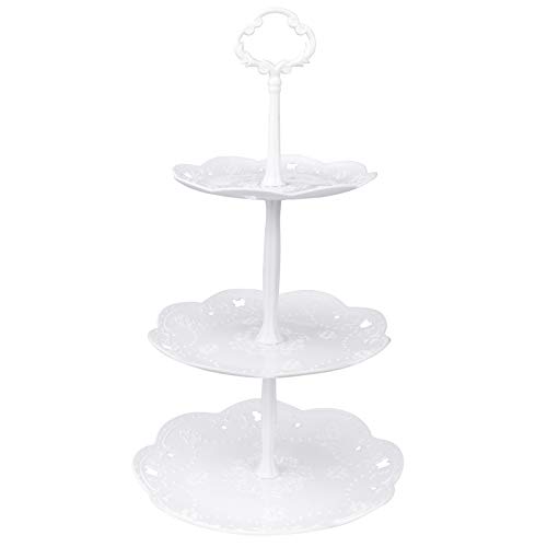 Dewocke 3-Tier White Cake Stand, Round Cupcake Display Stand, Dessert Stand, Cake Tower Stand, Party Serving Platter, Cake Stand for Afternoon Tea, Wedding, Birthday