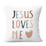 ETVISO Bible Pillow Cover 18x18, Jesus Loves Me Boho Classroom Decor, Inspirational Bible Verses Watercolor Throw Pillow Covers for Nursery Playroom Kids Room