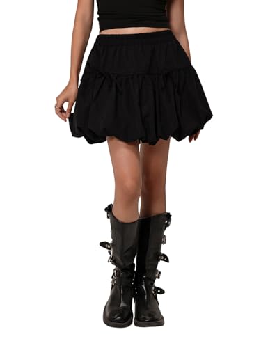 Women's Bow High Waisted A Line Skirts Y2k Bubble Skirt