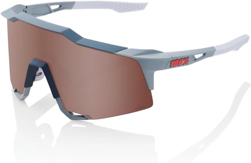 Image of 100% SPEEDCRAFT Sport Performance Cycling Sunglasses (Soft Tact Stone Grey - HiPER Crimson Silver Mirror Lens)