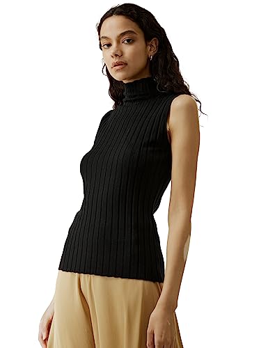 LilySilk Silk Cashmere Knit Top for Women Sleeveless High Neck Sweater Slim Fit Pullover Blouse Ladies Lightweight