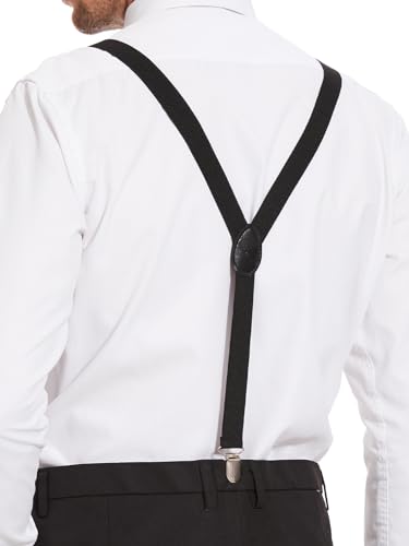 HABI Solid Color Mens Suspender Bow Tie Set Clip On Y Shape Adjustable Braces (Black)