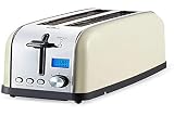 PRIXTON Bianca Pro - Tostadora pan 2 Ranuras para 4 Tostadas 1500 W 7 Niveles de Tostado Pantalla LCD con Temporizador Funciones Descongelar, Recalentar, Cancelar Acero Inoxidable