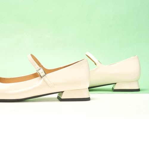 C.Paravano Women's Mary Jane Flats Adjustable Strap & Square Toe | Memory Foam Comfort | Perfect for Office, Weddings, Travel(Ivory,8)3