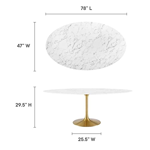 Image of Modway Lippa 78 inch Oval-Shaped Mid-Century Modern Dining Table with Artificial Marble Top and Gold Base