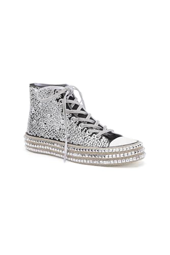Womens Lace-up High-Top Canvas Sneakers Studded Rhinestone Side Shoes Lace-up Fashion Shoes Casual Platform Boots