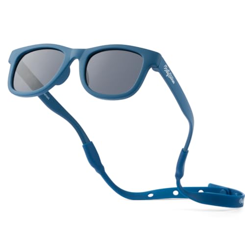 BABY SUNNIES Polarisierte Baby Sonnenbrille mit Riemen - 0-24 Monate, 100% UV-Schutz, Bruchsicher & Flexibel - Kinder Sonnenbrillen BPA Frei - Sonnenbrille Kleinkind - Marineblau
