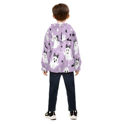 Cute Ghosts with Bats Toddler Fleece Jacket Girl Boys Hooded Fleece Jacket Coat Warm Outwear Zip-up 3-10T4