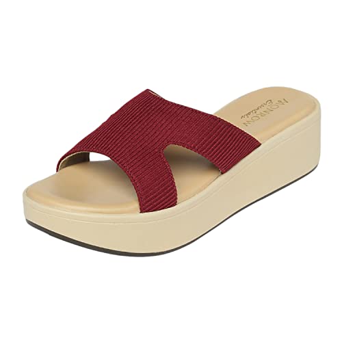 Image of MONROW Inaya Mesh Wedge Heels for Women, Girls | Fancy & Stylish Heel sandals, Casual, Comfortable Fashion Heel Sandal