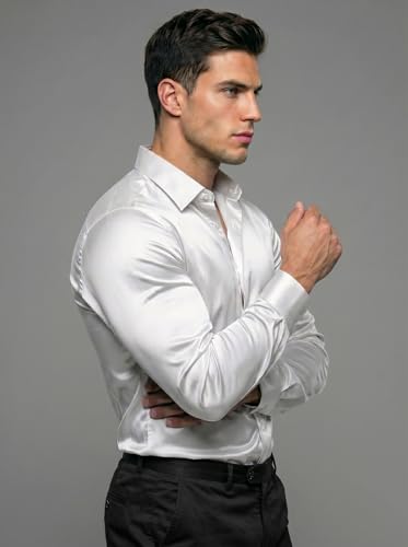 Image of Diverse Men's Satin Casual Shirt | Premium Solid Poly Satin | Wrinkle-Free, Full Sleeve Regular Fit Office, Business Wear