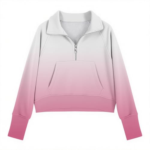 Girls Half Zipper Sweatshirts Cute Fall Pullover Crop Tops Kids Long Sleeve Sweater Preppy Clothes Thumb Hole4