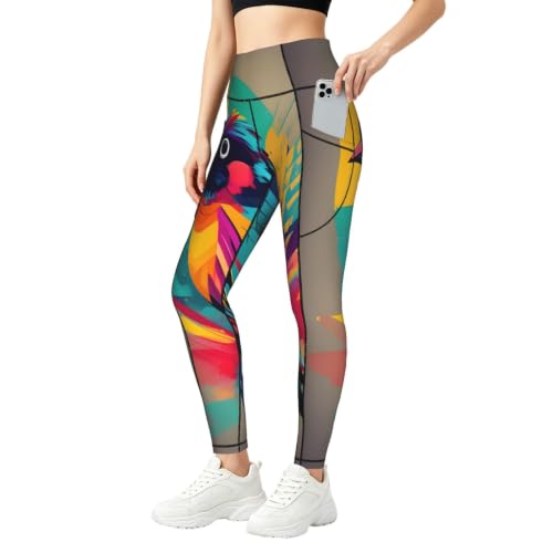 Pantalones de yoga con bolsillos y estampado de pájaros para fitness y running opacos