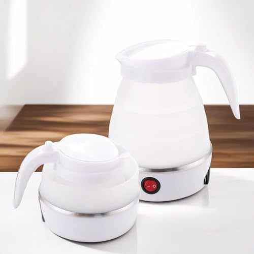 Image of Foldable Electric Water Boiler Kettle, Collapsible Silicone, Portable Travel Design, White