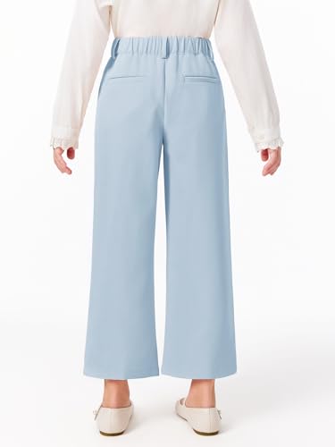 Image of Haloumoning Girls Uniform Pants Kids High Waisted Wide Leg Dress Pants Casual Trousers with Pockets 5-14 Years
