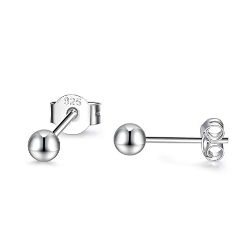EPIRORA 1 Pair Sterling Silver Stud Earrings Hypoallergenic 3mm Small Pearl Earrings Cubic Zirconia Earrings Round Ball Earrings for Women Men, 3 Color Options
