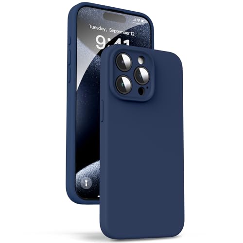 Supdeal Liquid Silicone Case for iPhone 15 Pro Max - [Camera All-Round Protection] [Soft Microfiber Lining Anti-Scratch] 4 Layer Full Covered Shockproof Gel Rubber Phone Case Cover 6.7 Navy Blue