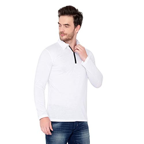 Image of Men's Cotton Blend Full Sleeve Zip Neck Polo T-Shirt (Pack of 1)