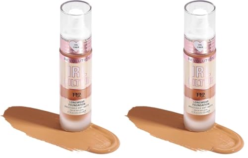 Makeup Revolution, IRL Filter Longwear Foundation, Medium to Full Coverage, F12, 23ml (Paquete de 2)