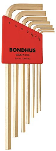 Bondhus 39192 Hex Tip Key L-Wrench Set with GoldGuard Finish and Long Arm, 7 Piece