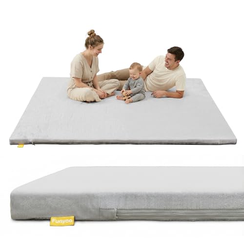 Image of 79 inch x71 inch Padded Baby Play Mat for Floor, 1.3 inch Thick Foam Baby Playpen Mat, Cushioned Tummy Time Mat with Non-Slip Bottom, Removable & Machine Washable Cover, Fits 79 inch x71 inch Playpens