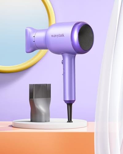 Wavytalk Hair Dryer with Diffuser, Professional Diffuser Hair Dryer 1875W Blow Dryer Ionic Hair Dryer for Women with Constant Temperature, Hair Dryer with Comb Fasting Drying Light and Quiet, Purple