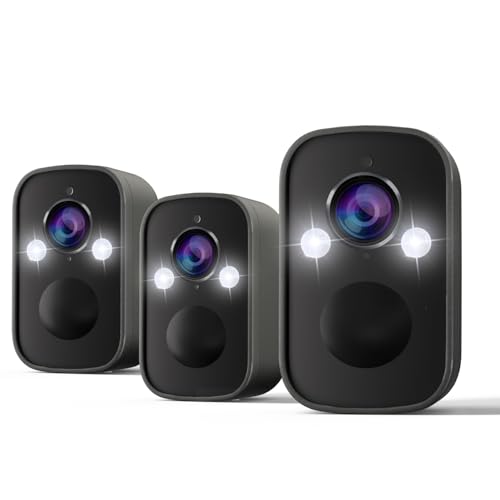 Rraycom 3Pack 2.4G Security Cameras Wireless Outdoor,2K Battery Powered AI Motion Detection Siren Alarm WiFi Home Indoor Camera, Color Night Vision, 2-Way Talk, Waterproof, Works w/Alexa, Cloud/SD