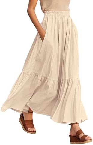 Urban CoCo Women's Boho Flowy Maxi Skirt Elastic Waisted A-Line S...