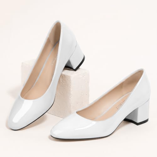 Image of SKYSTERRY Women's Low Heel Dress Pumps Shoes 2 Inch | Low Chunky Block Heel Pumps, Closed Round Toe Heels, Patent Leather Office Work Wedding Pumps Shoes