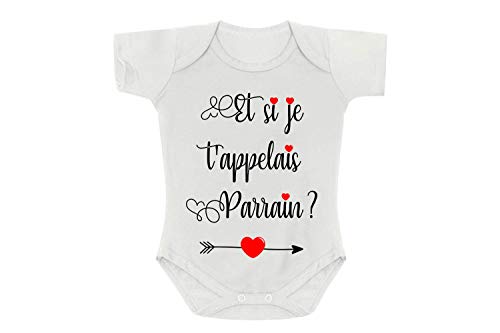Créa03 Body/bodie blanc 100% coton Et si je t'appelais Parrain? 1 mois cadeau parrain, baptème demande, marraine, idée cadeau homme, noël, anniversaire,...