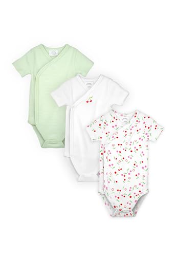 Stellou & friends Baby Body 100% Bio-Baumwoll Wickelbody 3er MultiSet kuschelweiche und hochwertige Kinder Kleidung für Jungs und Mädchen Kurzarm -body cherry-50/56