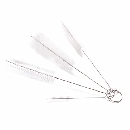 Image of 4 Pack Stainless Steel White Bristle Aquarium Tank Cleaning Brush, Nylon Long Fish Tank Tube Washing Brush Cleaner Clean Tool for Kitchen Sink, Glasses, Drinking Straws, Teapot Brush