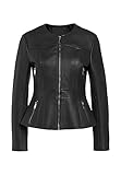 Women's Peplum Leather Jacket, Zip Front, Pockets, Brown, (US, Alpha, X-Large, Regular, Regular, Black)