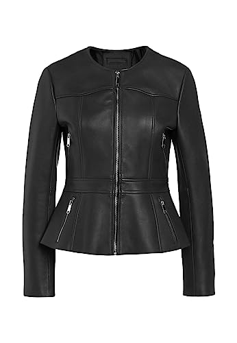 Women's Real Lambskin Spring Peplum Jacket - Genuine Drowned Collarless Leather Jacket for Women