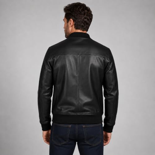 Men's Black Leather Bomber Jacket