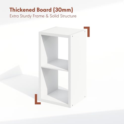 Image of Furinno Cubicle Record Player Stand, 2-Cube Vinyl Record Storage, White | Vinyl Storage, 1.2 inchInch Extra Thick, Open Back Media Shelf for CD DVD Bluray Game Disc, for Living Room, Home Office