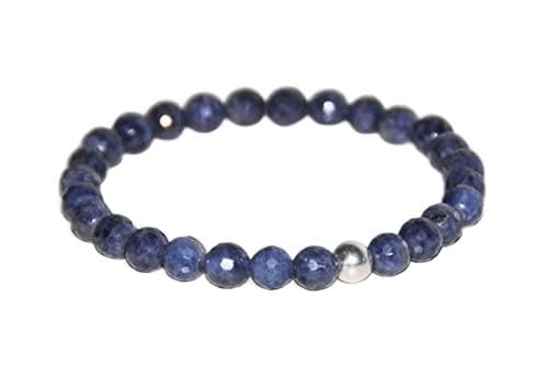 Bracelet saphir bleu 8mm perles rondes facettées extensible pour lithothérapie stbr-04166