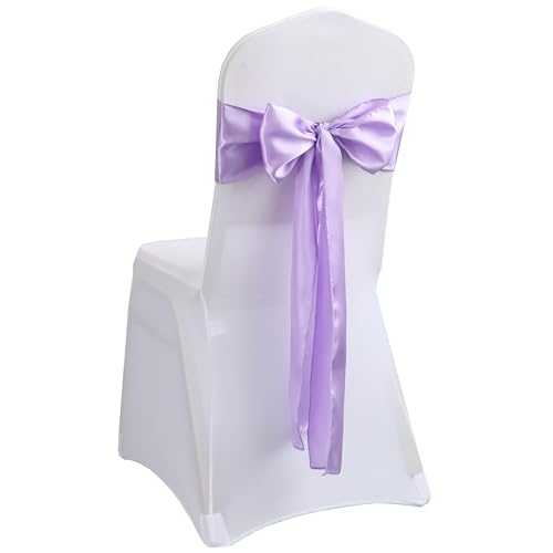 iEventStar Satin Sash Sashes Chair Bow Bows Cover Wedding Banquet Party Chair Decoration (Light Purple, 50)