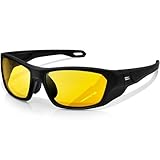 KANASTAL Occhiali Guida Notturna Gialle Ciclismo Uomo Donna Rettangolari Notte Sportivi Avvolgenti Visione Notturni Bici Moto Yellow Night Driving Glasses -Neri Gialli