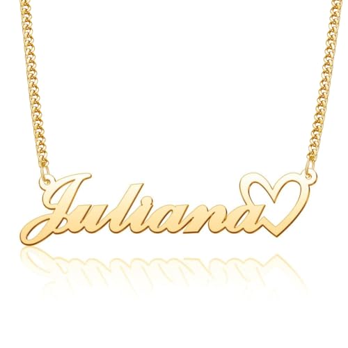 CLY Jewelry Custom Name Necklace for Women Sterling Silver Gold Heart Customized Nameplate Personalized Pendant Necklaces for Mom Daughter Nana Grandma Friend Birthday Gift
