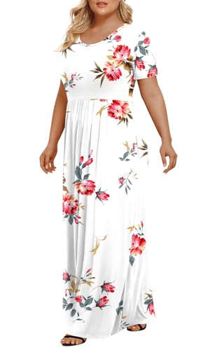 Image of LONGYUAN Women's Plus Size Maxi Dresses Summer Short Sleeve Casual Long Dress 2026 XL-6XL