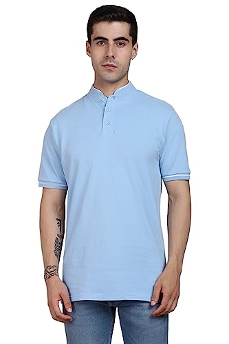 Image of Dennis Lingo Men's Cotton Solid Stand Collar Regular Fit T-Shirt